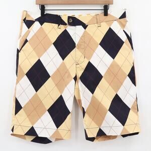 Loudmouth Men's Golf Shorts Diamond Theme Argyle Black/Brown/White Sz 38